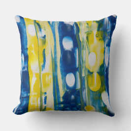 Blauw en geel | handgemaakte kunst kussen