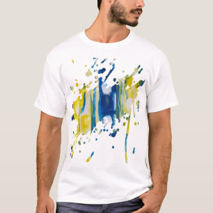 Blauw en geel    handgemaakte kunst  t-shirt