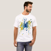 Blauw en geel | handgemaakte kunst t-shirt (Voorkant volledig)