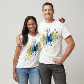 Blauw en geel | handgemaakte kunst t-shirt (Unisex)