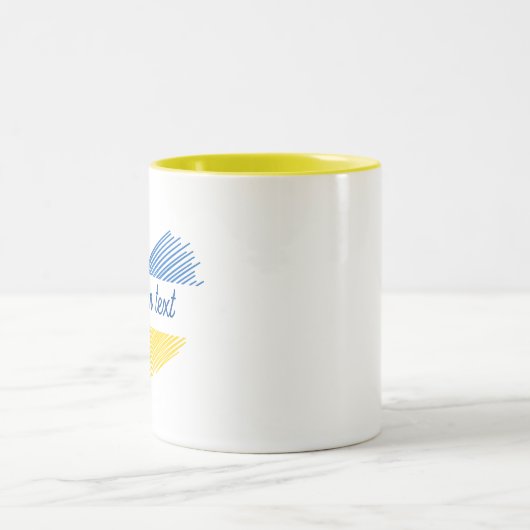 Blauw en geel hart. Eigen Tekst.  Tweekleurige Koffiemok (Center)