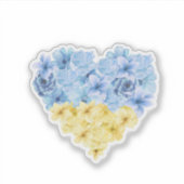 Blauw en geel hart, Floral Oekraïense vlag Sticker (Voorkant)