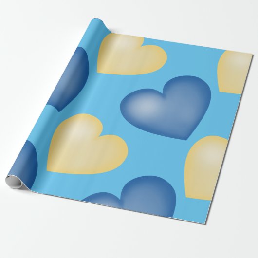 Blauw en geel. Hart. Liefde Cadeaupapier (Uitgerold)
