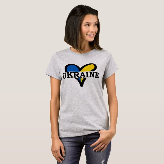 Blauw en geel hart met inscriptie Oekraïne T-shirt (Voorkant volledig)