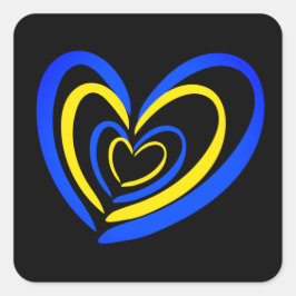 Blauw en geel hart op zwarte Ukrianinspiraties Vierkante Sticker