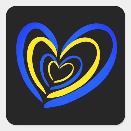 Blauw en geel hart op zwarte Ukrianinspiraties Vierkante Sticker (Voorkant)