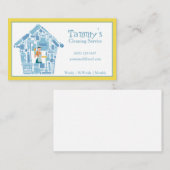 Blauw en Geel Huis Schoonmaak Service Bedrijfswage Visitekaartje (Voorkant / Achterkant)