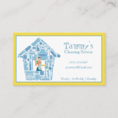 Blauw en Geel Huis Schoonmaak Service Bedrijfswage Visitekaartje (Voorkant)