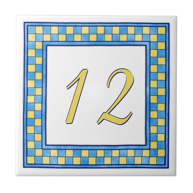 Blauw en Geel huisnummer Tegeltje (Voorkant)