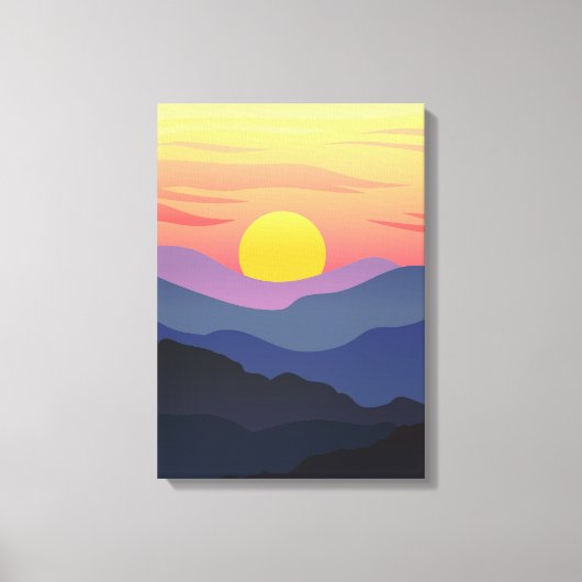 Blauw en Geel Illustratie Bergcanvas Canvas Afdruk (Voorkant)