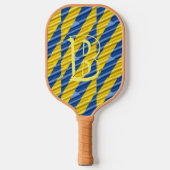 Blauw en geel Initiaal geïnspireerd monogram Pickleball Paddle (Voorkant)