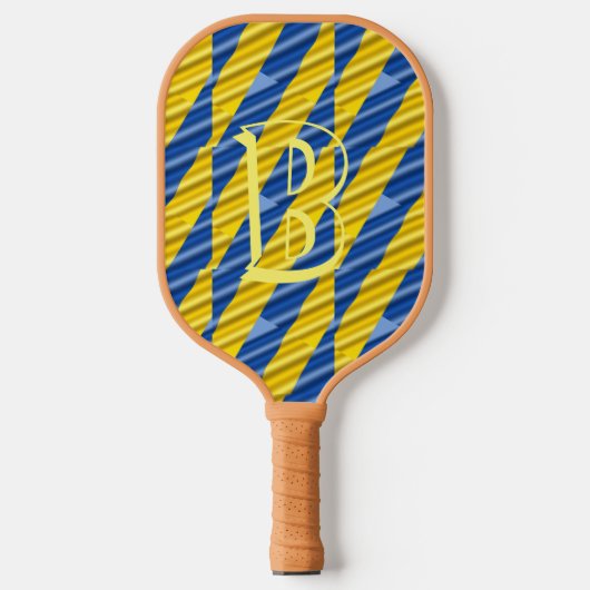 Blauw en geel Initiaal geïnspireerd monogram Pickleball Paddle (Voorkant)