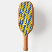 Blauw en geel Initiaal geïnspireerd monogram Pickleball Paddle (Links)
