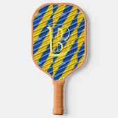 Blauw en geel Initiaal geïnspireerd monogram Pickleball Paddle (Achterkant)