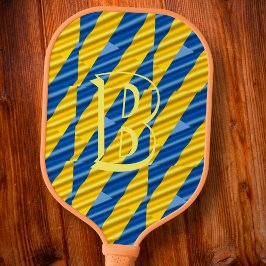 Blauw en geel Initiaal geïnspireerd monogram Pickleball Paddle