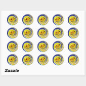 Blauw en geel initiaal ronde sticker (Vel)