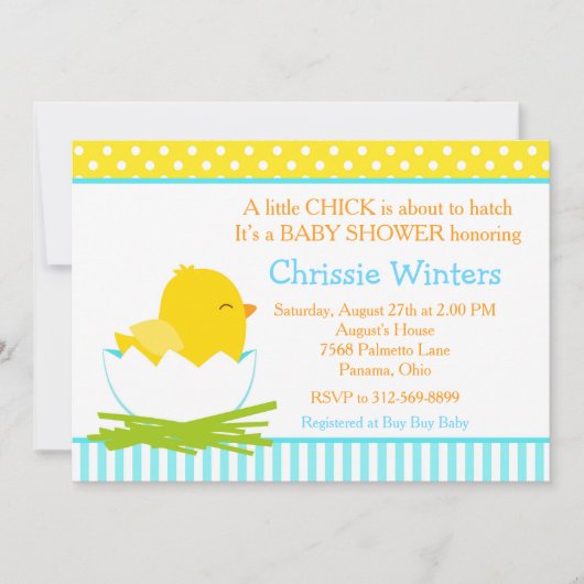 Blauw en Geel Jongen Chick Baby shower Kaart (Voorkant)