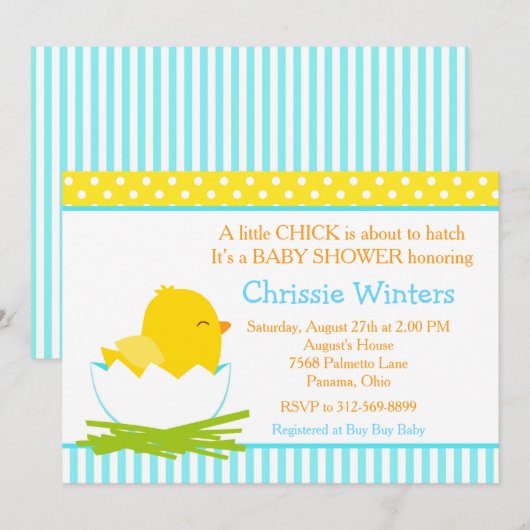 Blauw en Geel Jongen Chick Baby shower Kaart (Voorkant / Achterkant)