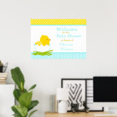 Blauw en Geel Jongen Chick Baby shower Party Poster (Thuiskantoor)