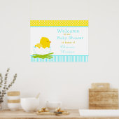 Blauw en Geel Jongen Chick Baby shower Party Poster (Keuken)