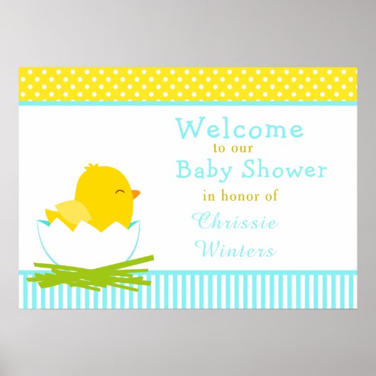 Blauw en Geel Jongen Chick Baby shower Party Poster (Voorkant)