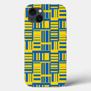 Blauw En Geel Kleurlijn Ontwerp Patroon iPhone 13 Hoesje
