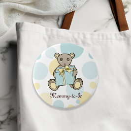 Blauw en Geel Knuffel Beer Baby Shower Mama-to-be Ronde Button 7,6 Cm
