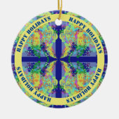 Blauw en geel kruis ontwerp -  tekst keramisch ornament (Voorkant)