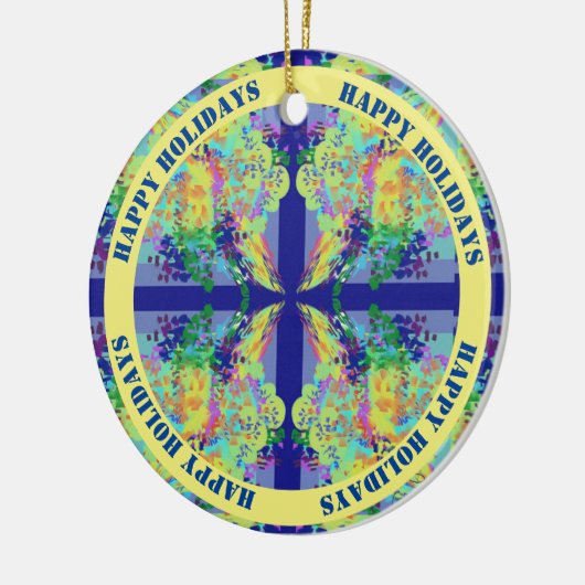 Blauw en geel kruis ontwerp -  tekst keramisch ornament (Links)