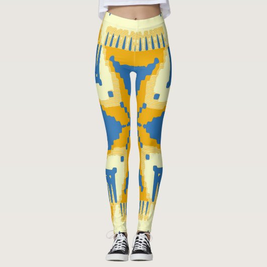 Blauw en geel Kruispatroon Leggings (Voorkant)