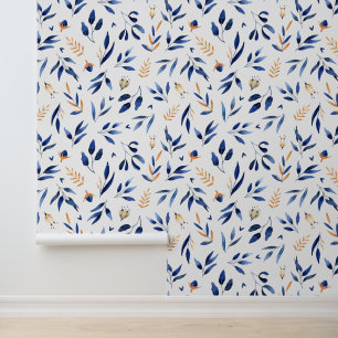 Blauw en geel laat botanica naadloze patronen w behang