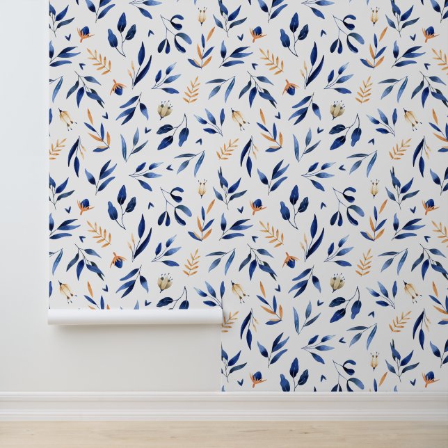 Blauw en geel laat botanica naadloze patronen w behang (Applicatie)