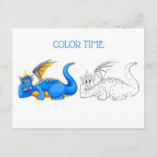 Blauw en Geel Lachende Draak Kleuractiviteit Briefkaart