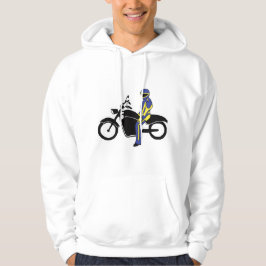 Blauw en geel leer tijdens een motorrace hoodie