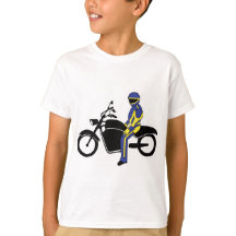 Blauw en geel leer tijdens een motorrace