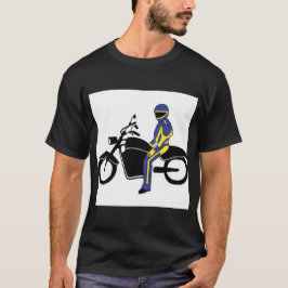 Blauw en geel leer tijdens een motorrace t-shirt