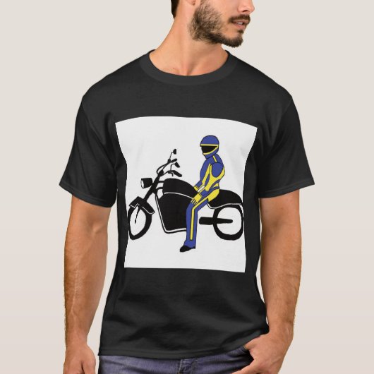 Blauw en geel leer tijdens een motorrace t-shirt (Voorkant)