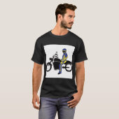 Blauw en geel leer tijdens een motorrace t-shirt (Voorkant volledig)