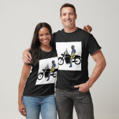 Blauw en geel leer tijdens een motorrace t-shirt (Unisex)