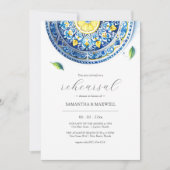 Blauw en Geel Lemon bruiloft repetitie diner Kaart (Voorkant)