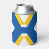 Blauw en Geel Letter X Monogram Blikjeskoeler (Blikje Voorkant)