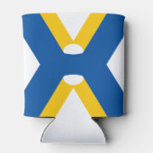 Blauw en Geel Letter X Monogram Blikjeskoeler (Achterkant)