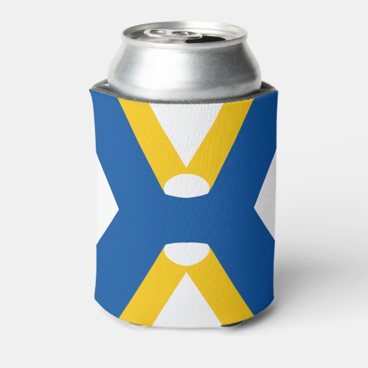 Blauw en Geel Letter X Monogram Blikjeskoeler (Blikje Achterkant)