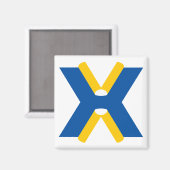 Blauw en Geel Letter X Monogram Magneet (Voorkant / Achterkant)