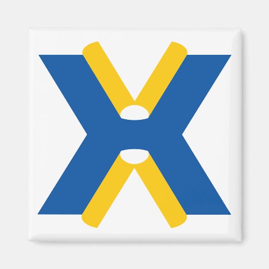 Blauw en Geel Letter X Monogram Magneet (Voorkant)