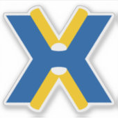Blauw en Geel Letter X Monogram Sticker (Voorkant)