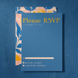 Blauw en Geel Lithograaf Stijl Trouwreactie RSVP Kaartje