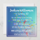 Blauw en geel Macaw Throws Confetti (Achterkant)