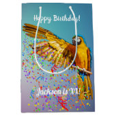 Blauw en geel Macaw Throws Confetti Medium Cadeauzakje (Voorkant)