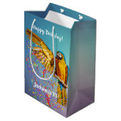Blauw en geel Macaw Throws Confetti Medium Cadeauzakje (Achterkant Gekanteld)